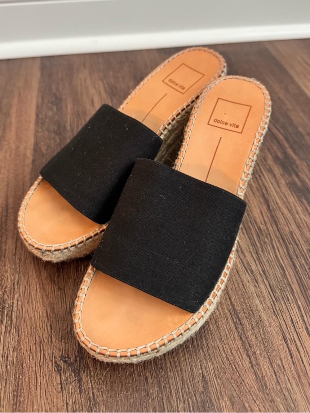 Dolce Vita Black Canvas Espadrille Slide Sandals